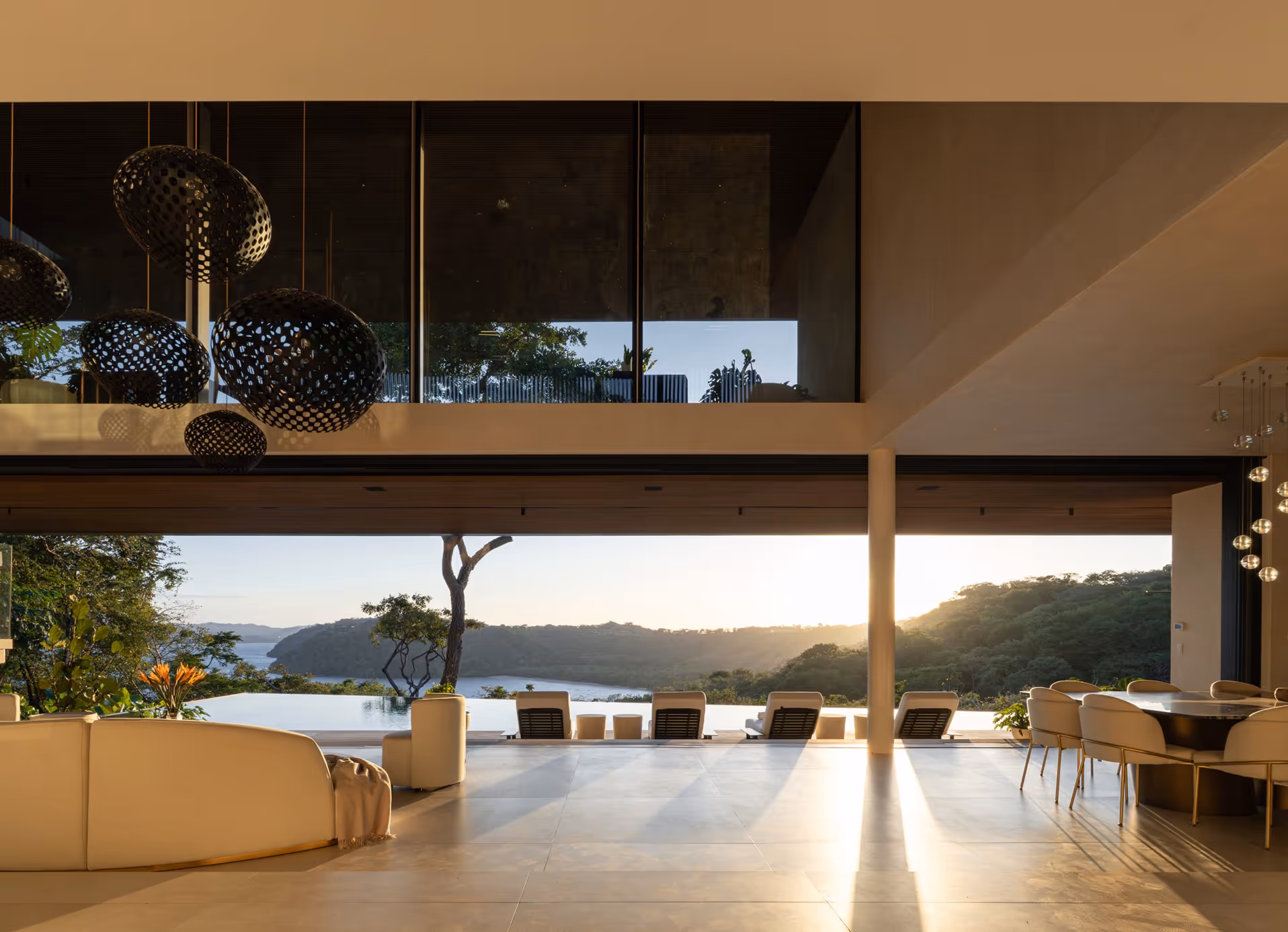 Villa Yume architectural interior at golden hour