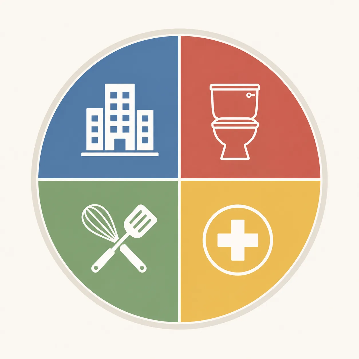 Colour wheel showing the NHS four-colour cleaning system.