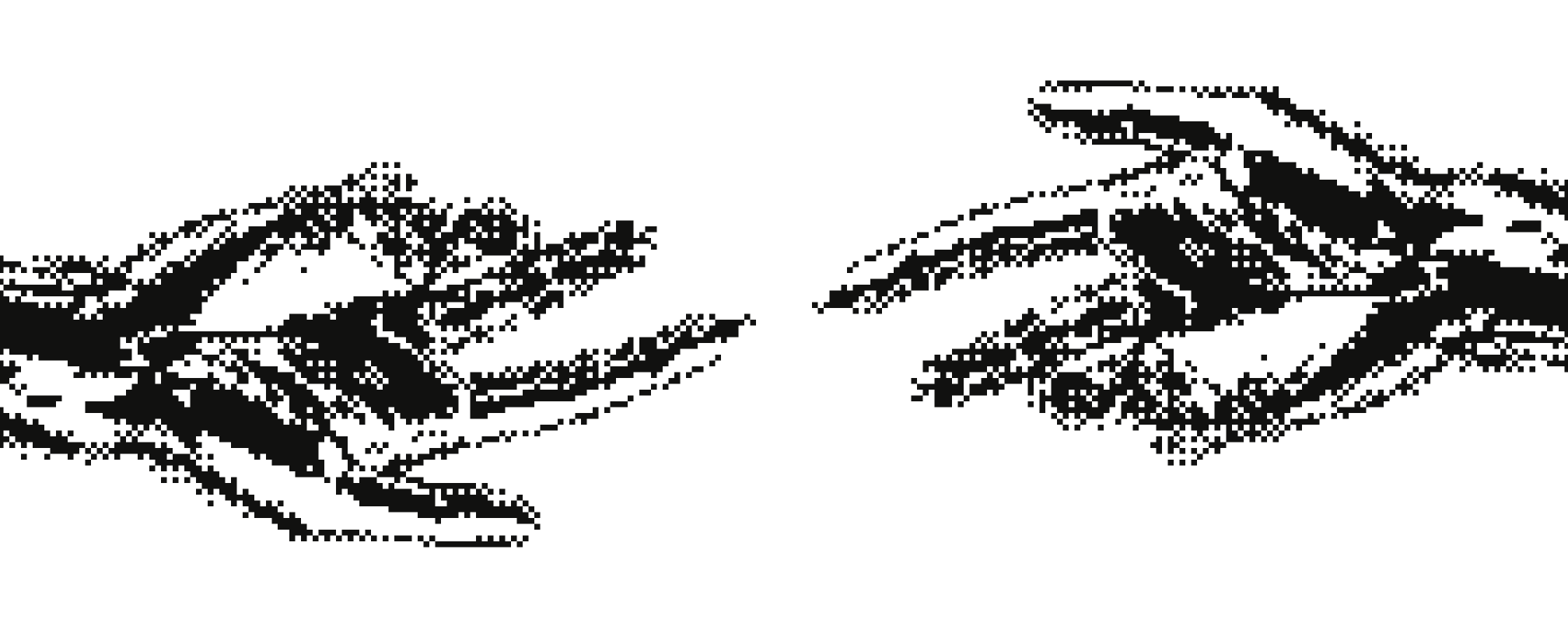 Halftone black and gray digital art of a hand making pointing at the CTA button to contact the studio