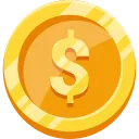 Gold coin with a dollar sign symbol in the center.