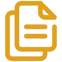Stack of three orange outlined documents or papers with text lines.