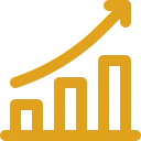 Orange bar chart with an upward trending arrow indicating growth or increase.
