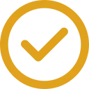 Orange check mark inside an orange circle on a transparent background.
