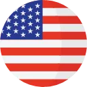 Circular icon of the United States flag with stars and stripes.