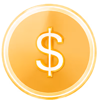 Gold coin with a white dollar sign in the center.