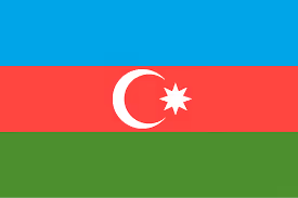 Flag of Azerbaijan with horizontal blue, red, and green stripes and a white crescent and eight-pointed star centered on red.