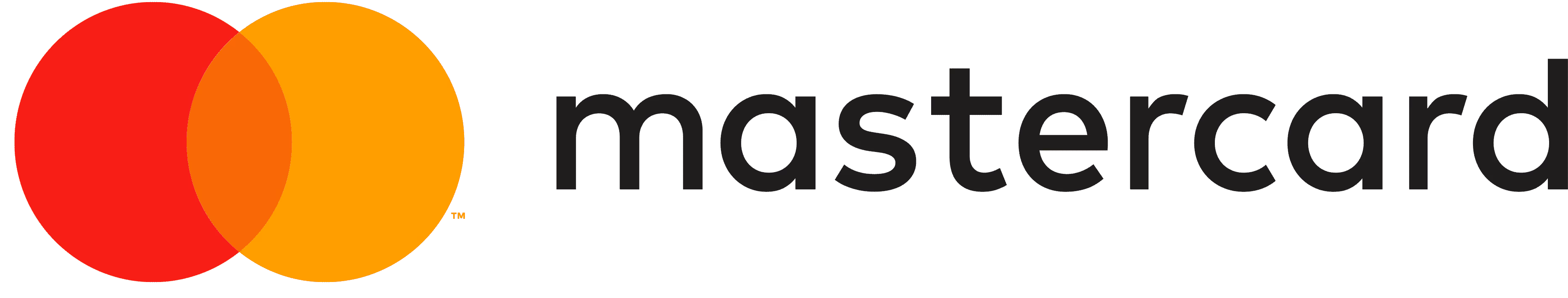 Mastercard logo with two overlapping circles colored red and orange next to the word mastercard.