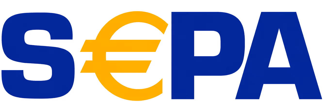 SEPA logo with the letter E replaced by a yellow euro currency symbol.