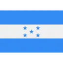 Flag with three horizontal stripes blue, white, blue and five blue stars in an X pattern in the center.