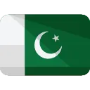 Flag of Pakistan featuring a white crescent moon and star on a green field with a vertical white stripe.