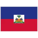 Flag of Haiti with blue and red horizontal stripes and a white square with a coat of arms in the center.