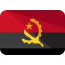 Flag of Angola with a red and black horizontal split and a yellow half gear, machete, and star emblem.