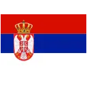 Flag of Serbia with red, blue, and white horizontal stripes and a crowned coat of arms.