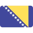 Flag of Bosnia and Herzegovina with a yellow triangle and white stars on a blue background.