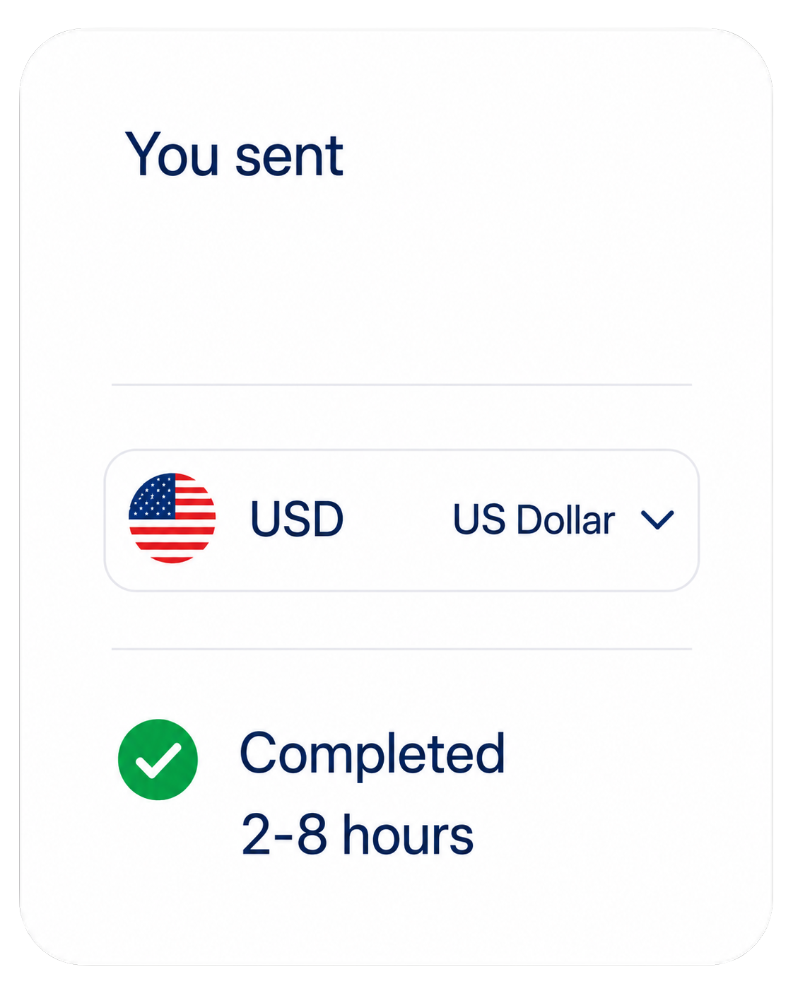 Currency selection showing US Dollar with completion time of 2-8 hours.