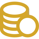 Stack of gold coins with one coin in front, symbolizing money or profit.
