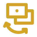 Two interlocking arrows forming a loop with a dollar symbol representing money exchange.