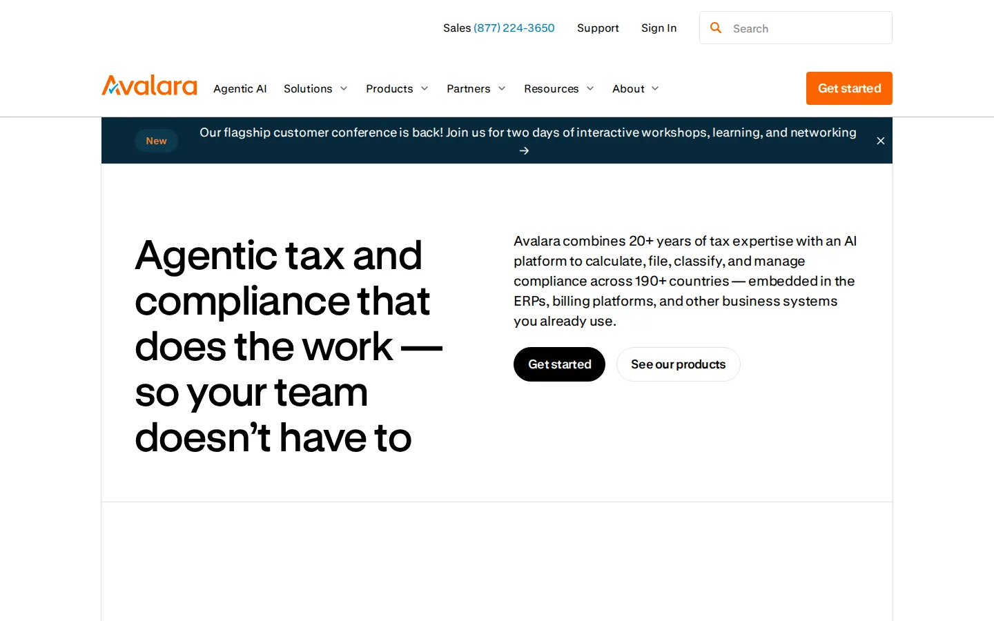 Avalara homepage, September 2026