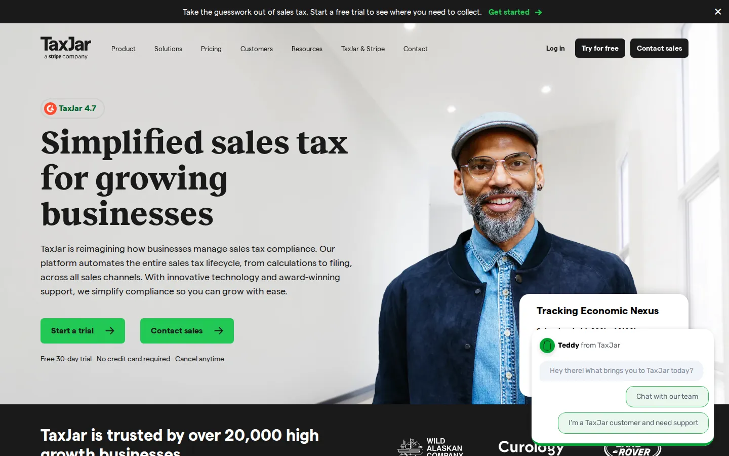 TaxJar homepage, September 2026