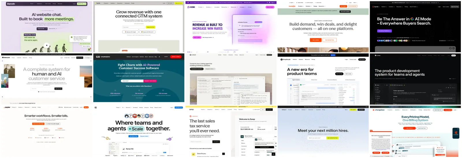 Homepages of the fifteen AI tools covered in this guide