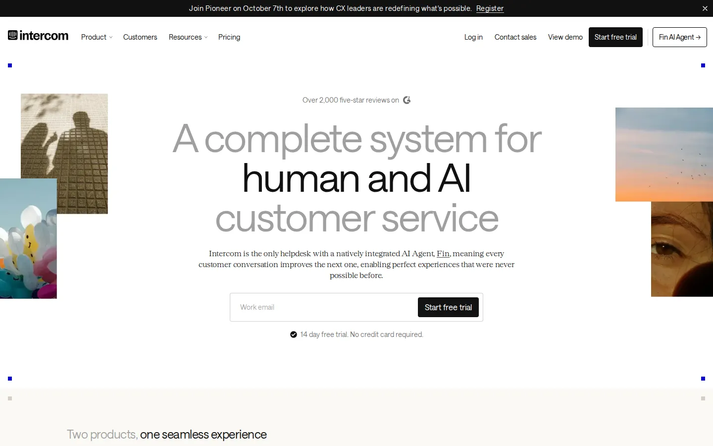 Intercom Fin homepage, captured September 2026