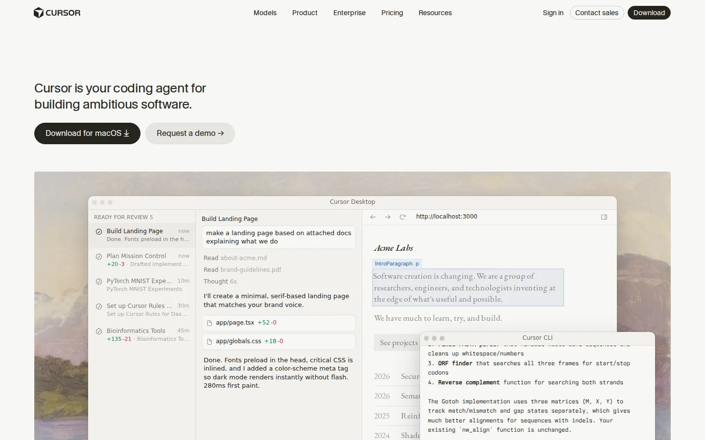 Cursor homepage, captured September 2026