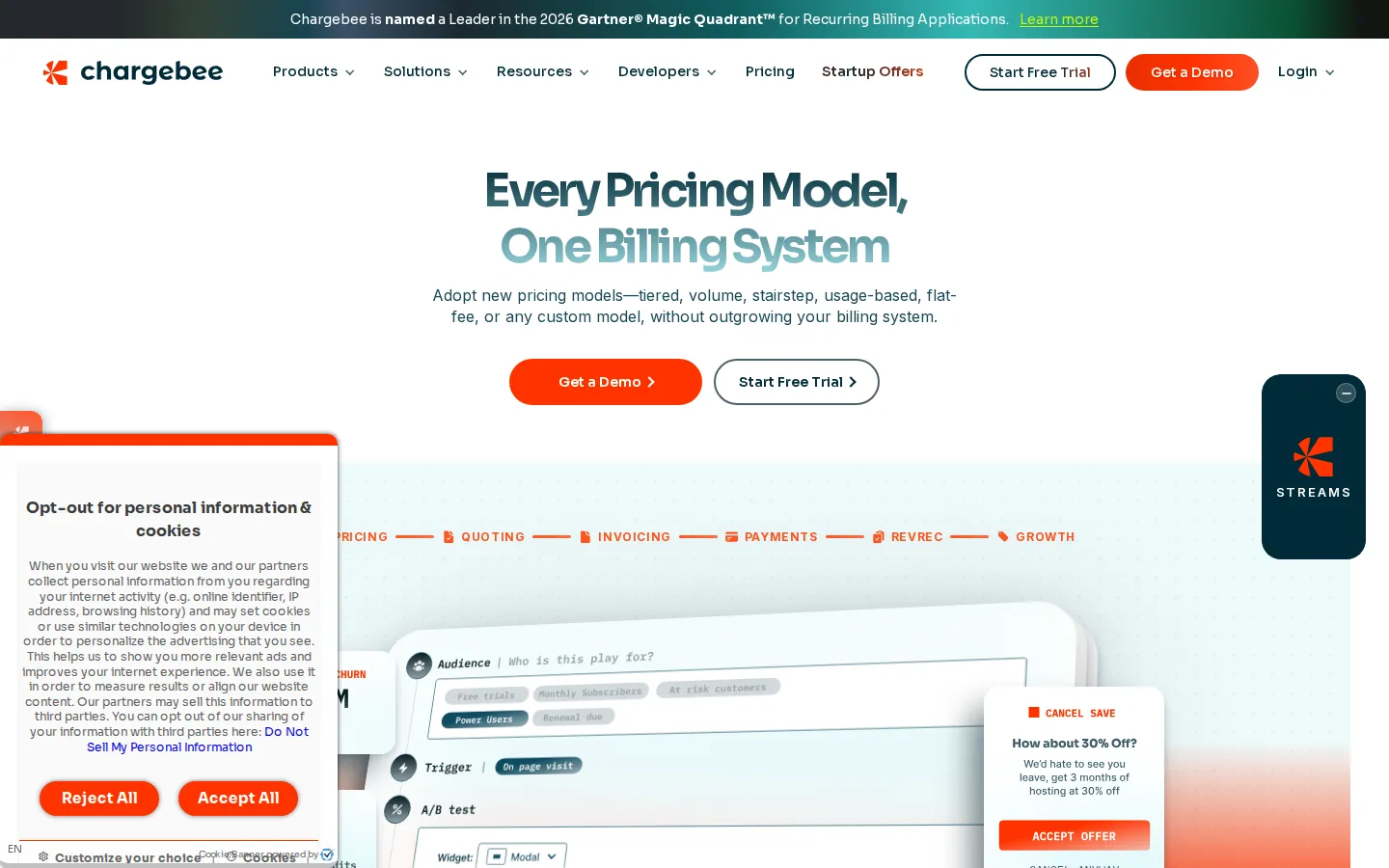Chargebee homepage, captured September 2026