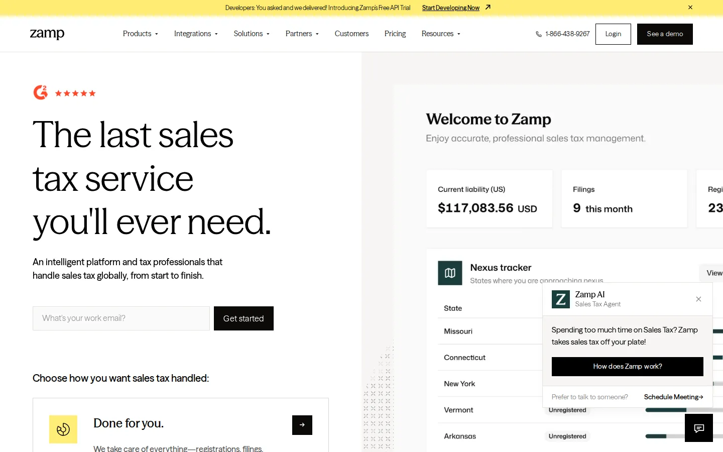 Zamp homepage, captured September 2026