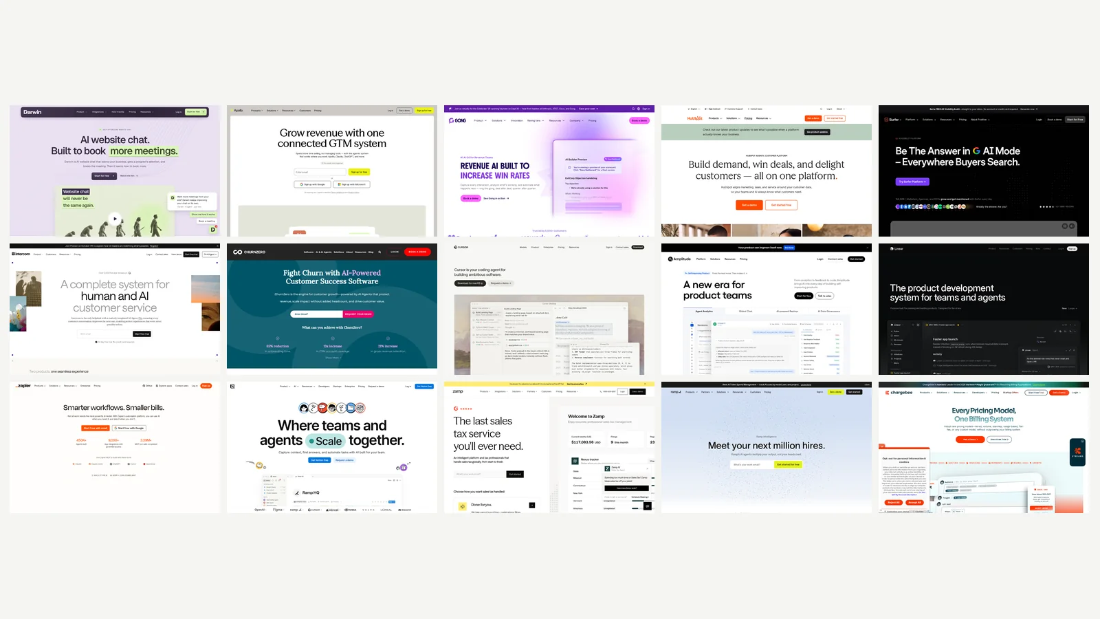 Homepages of the fifteen AI tools covered in this guide