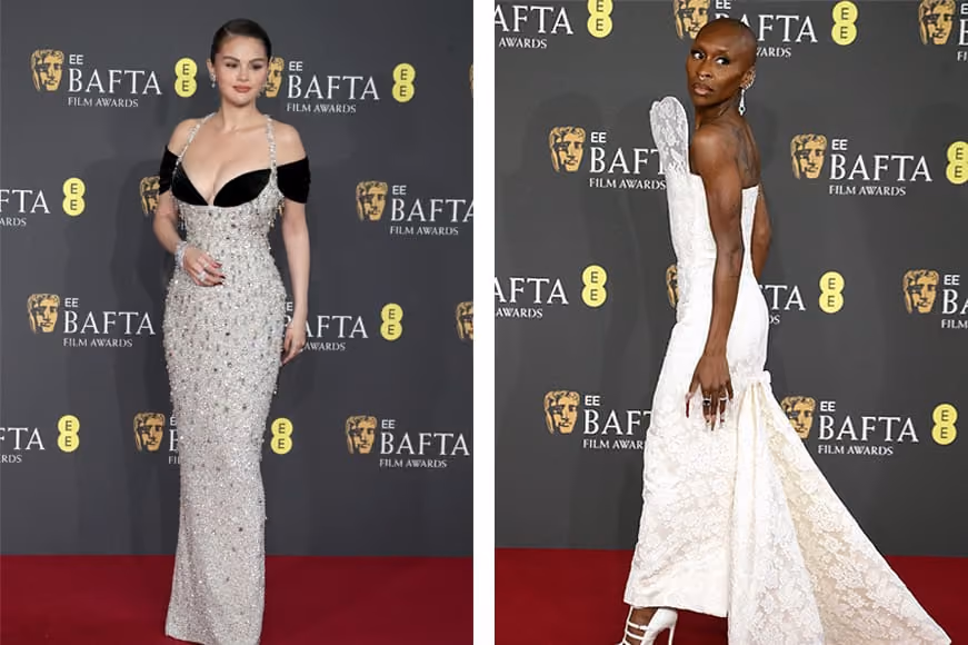Selena Gomez wearing pieces from the Tiffany Archives and Cynthia Erivo wearing vintage Tiffany jewellery at the BAFTAs