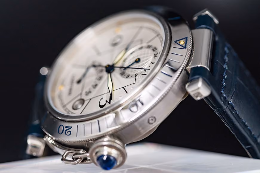 Blue Cabochon Sapphire On Authentic Cartier Watch