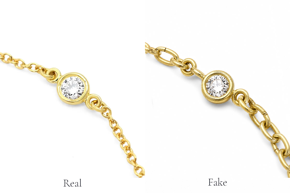 Real vs fake Tiffany bracelet - Chain links with 'join' line