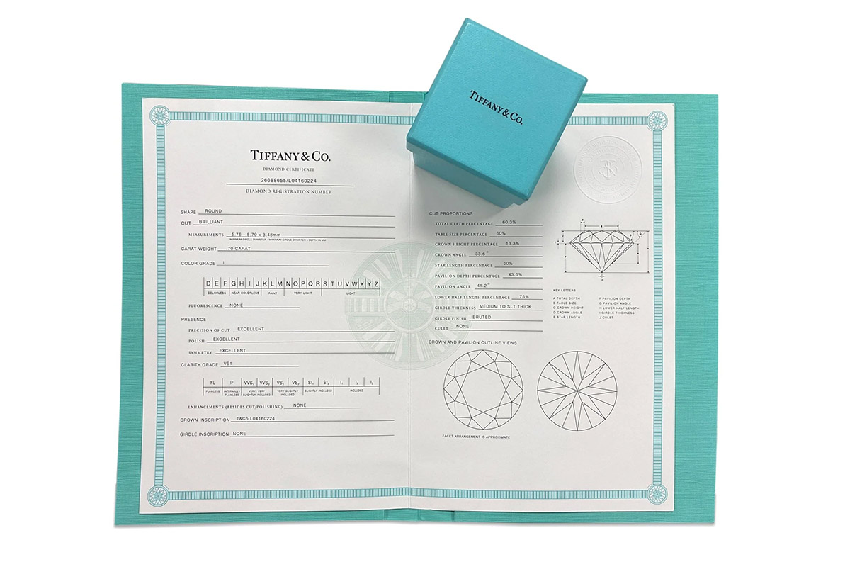 Authentic Tiffany diamond certificate