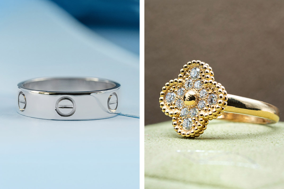 cartier love ring and van cleef alhambra ring