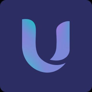 Stylized letter U with gradient blue and purple on a dark blue square background.