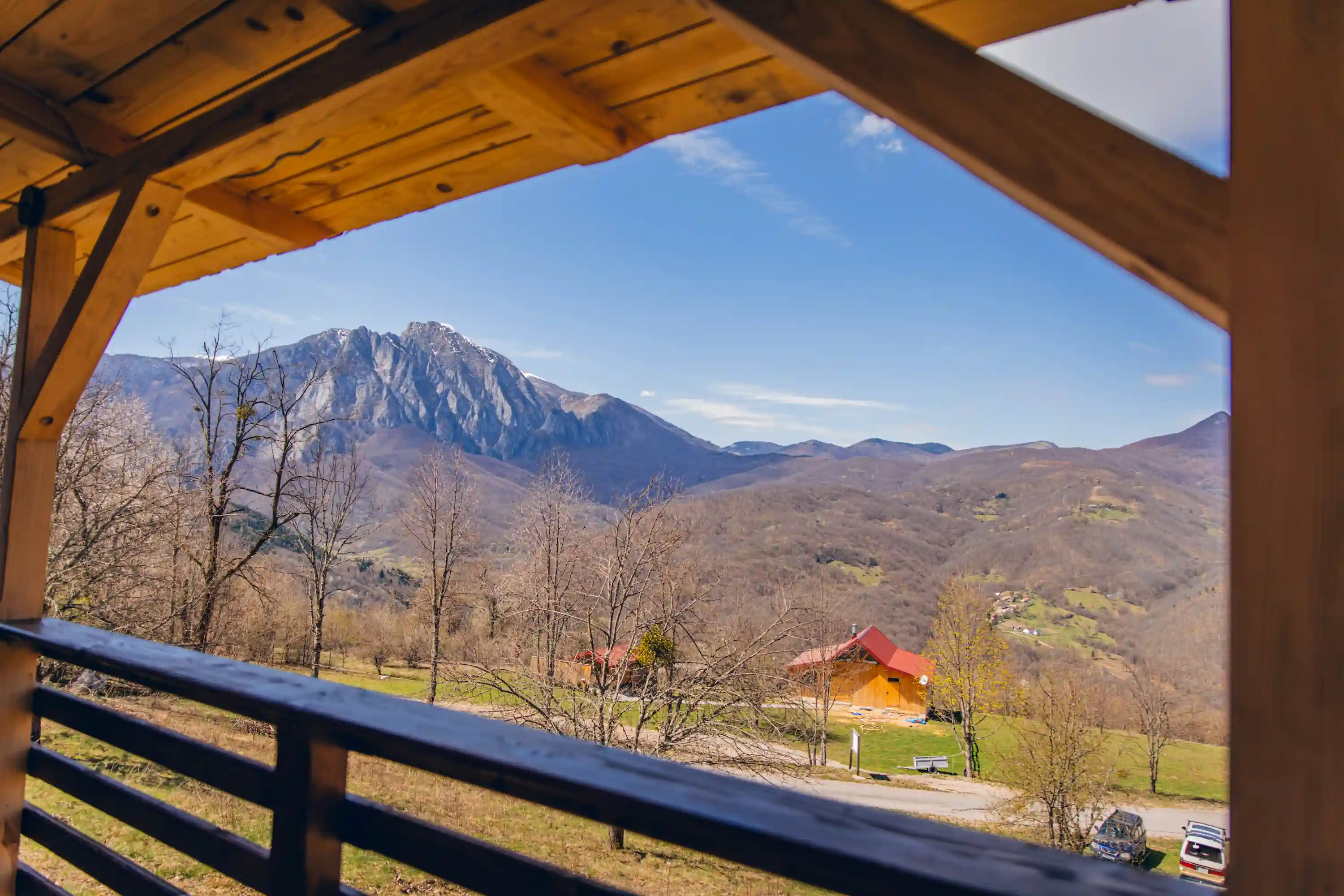 terrace view from a frame cabin