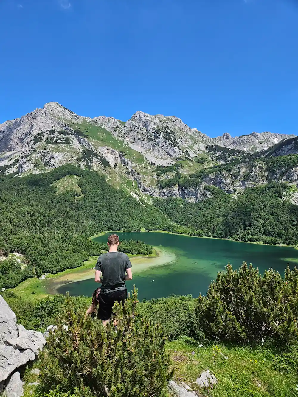 Trnovacko lake hiking couple Nature Park Piva