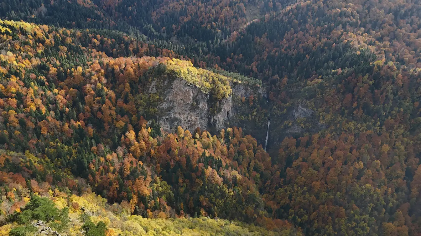 Waterfall Skakavac and Perucica forest in October