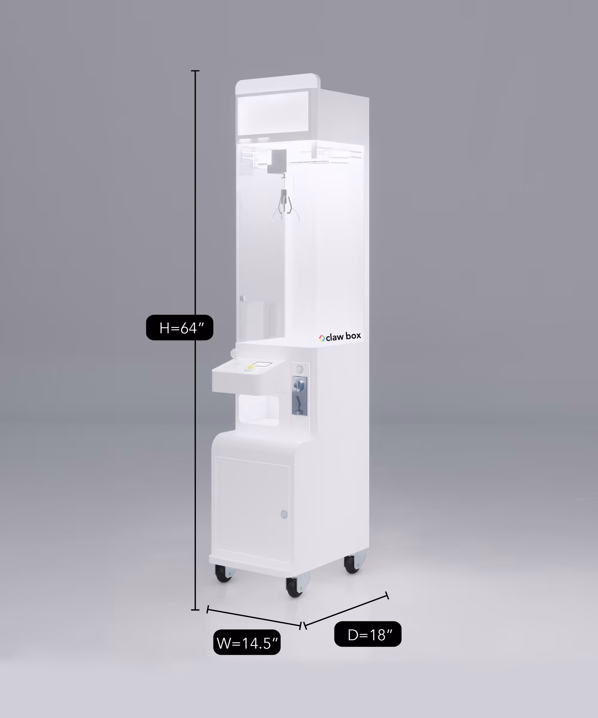 Compact claw box machine, 64 inches tall, with custom wedding floral wrap concept