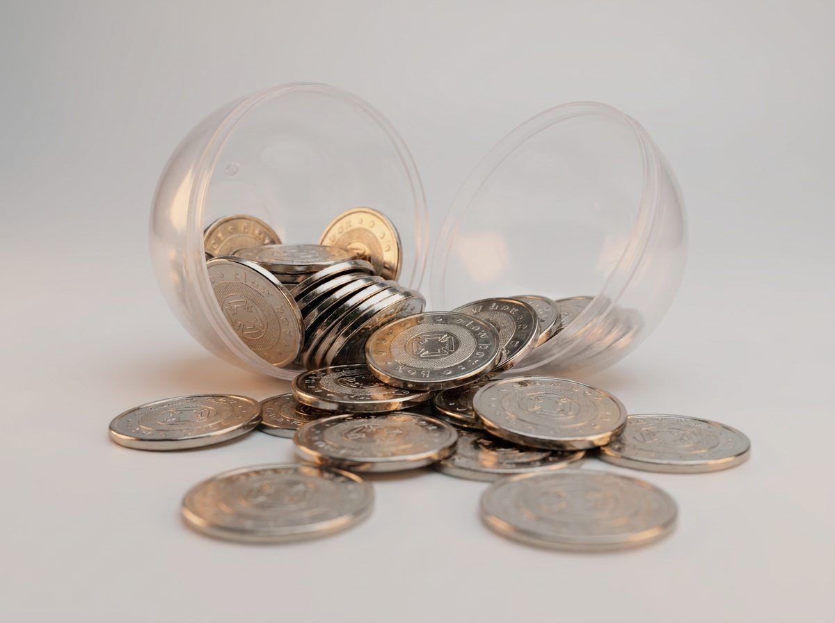 Arcade tokens spilling from a capsule