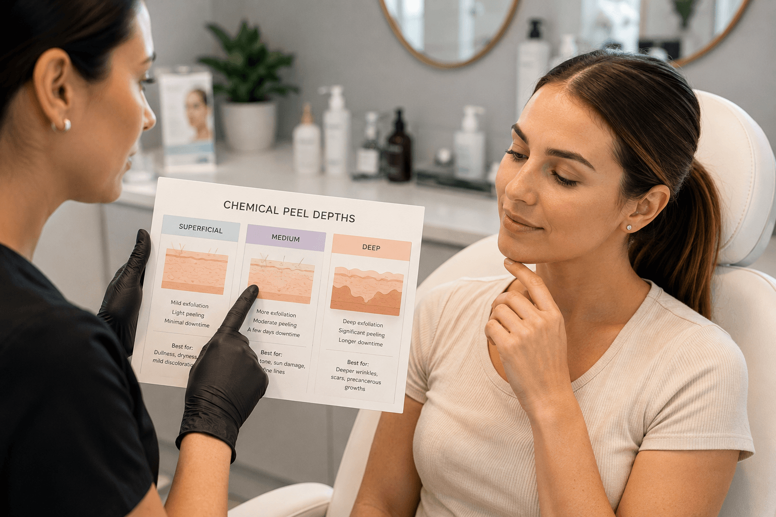 Client receiving a chemical peel facial treatment at a medspa in Haymarket, Virginia
