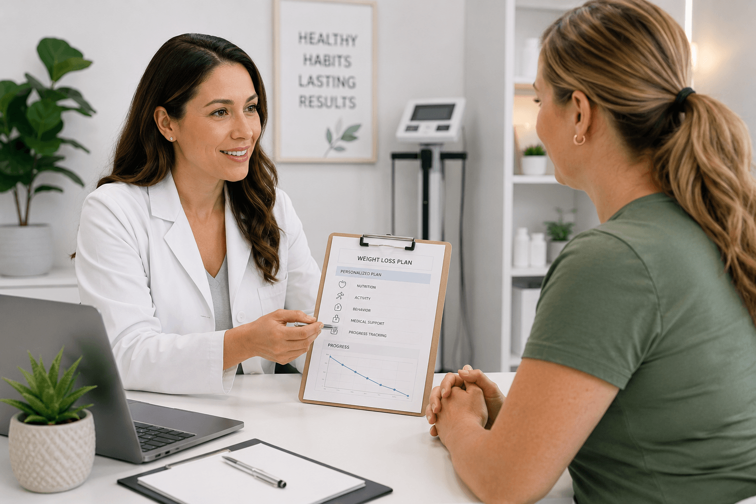 Provider reviewing a medically supervised weight loss plan with a client in Haymarket, Virginia