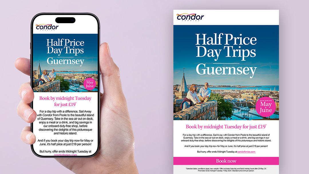Condor email design - Half price day trips to guernsey