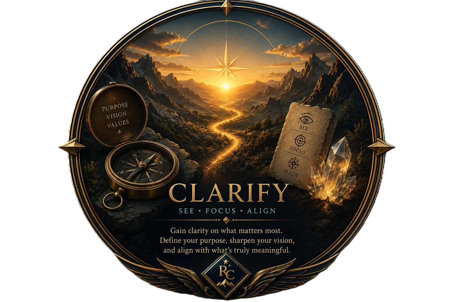 Analyze emblem featuring interconnected strategic intelligence pathways, illuminated map markers, compass navigation, globe observation symbolism, waterfalls, magnifying glass discovery elements, and mountain terrain representing insight, exploration, analysis, and elevated strategic awareness.