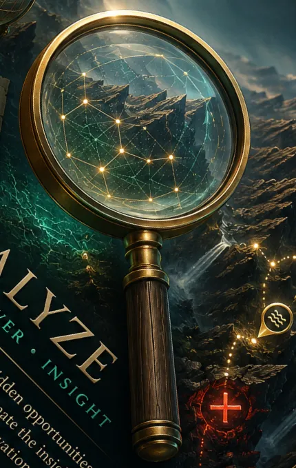 A magnifying glass representing close examination, encouraging explorers to look beyond the obvious and uncover hidden details, strengths, gaps, and opportunities within their business.