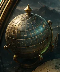 A world sphere representing the broader business landscape, encouraging explorers to consider their market, opportunities, and position from a wider perspective before drawing conclusions.