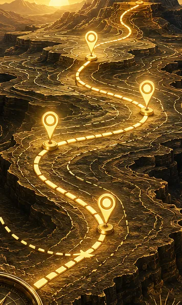 An ascending mountain path representing the intentional route toward business growth, reminding explorers that lasting progress is built through thoughtful planning and steady advancement.