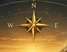 A compass rose representing orientation and perspective, helping explorers maintain direction and confidence as they navigate an evolving business landscape.
