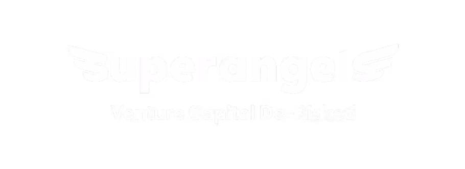 Superangels logo with stylized wings on either side and the tagline 'Venture Capital De-Risked'.
