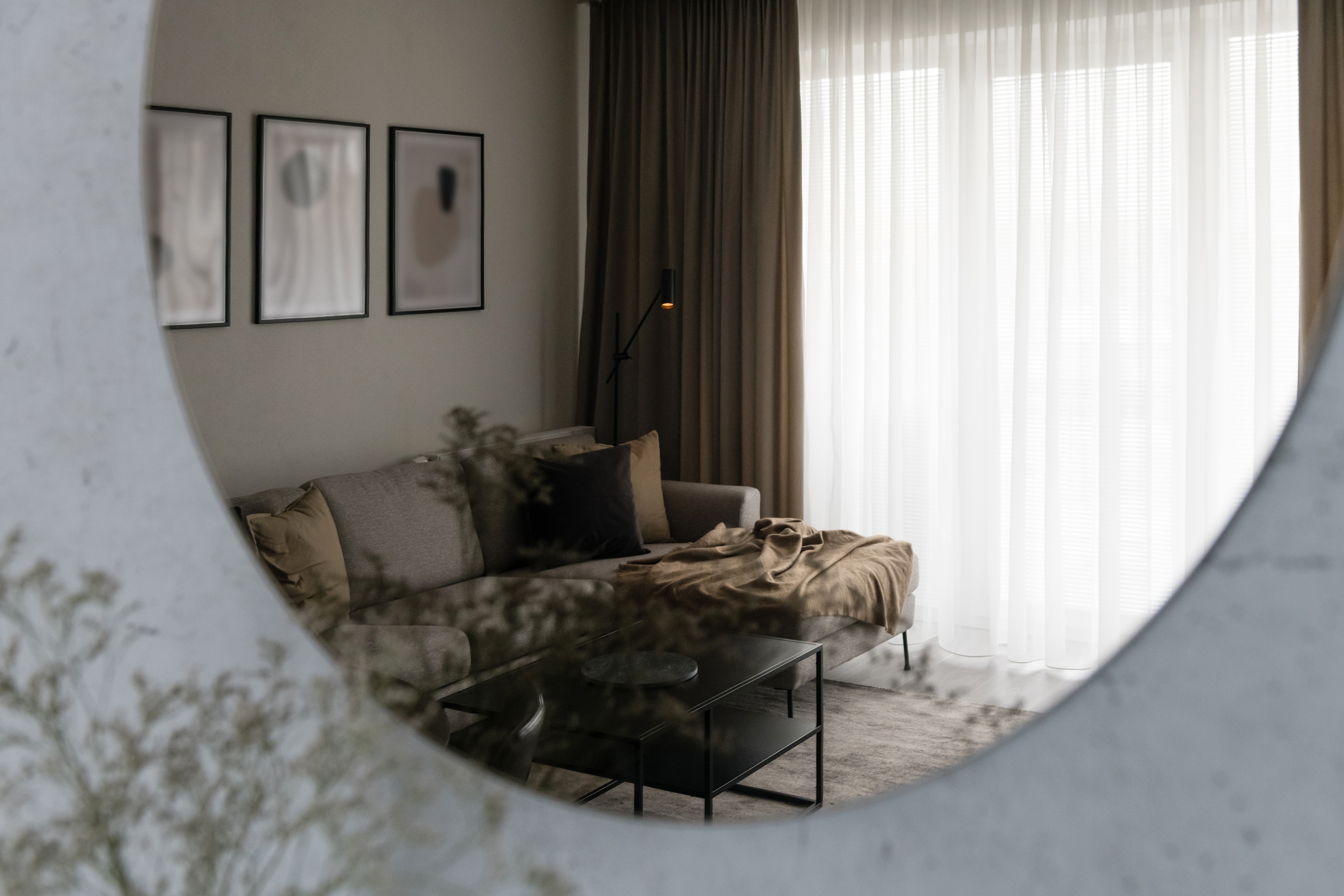 Mirror with couch stock image